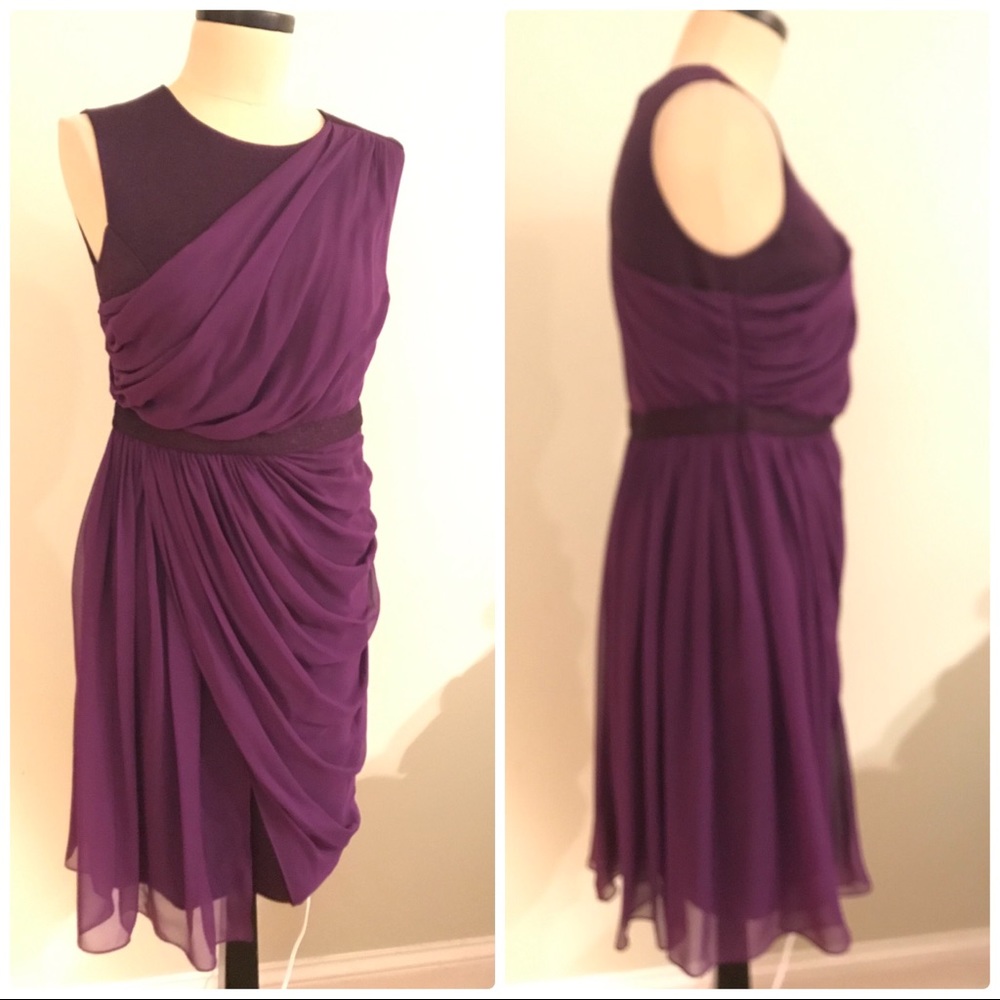St. John Milano Knit Silk Chiffon Draped Dress 10 - Picture 6 of 8